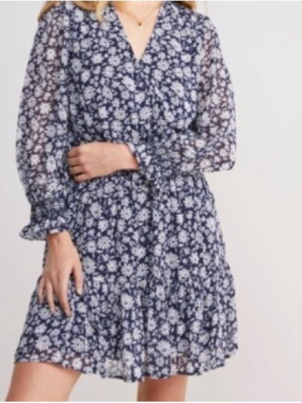 Vineyard Vines Blue & White Ivy Floral Smocked Long Sleeve Mini Dress Sz M